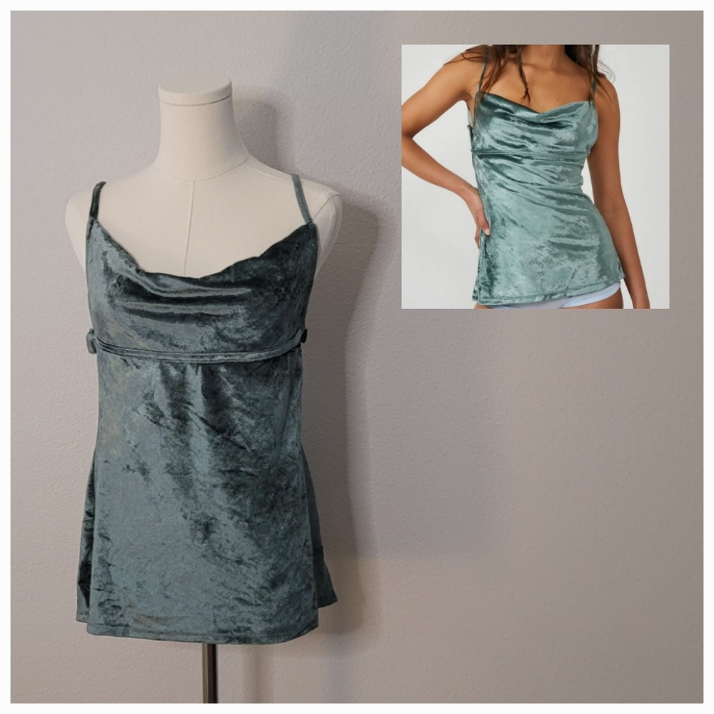 MOVING SALE NWT Free People All Night Velvet Tunic Tank Top, Size S Green